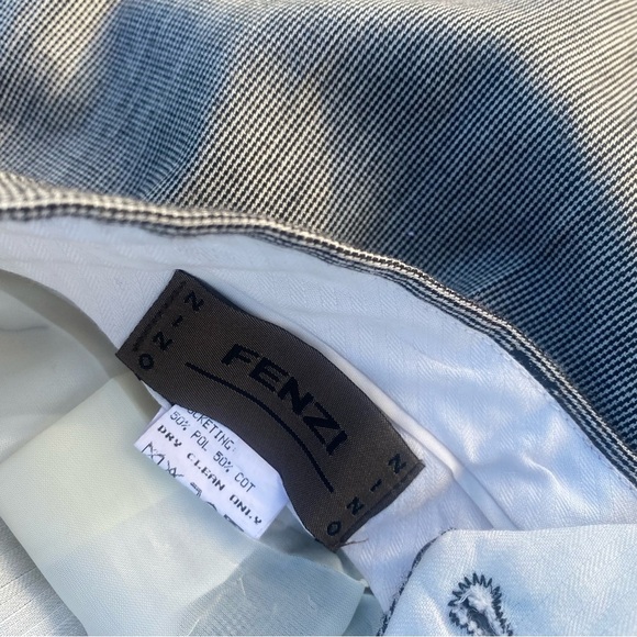 Vtg Fenzi 100% Wool Trousers 36x32 Pleated Houndstooth Cuffed Dark Academia - Picture 3 of 9